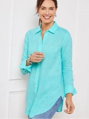 Talbots Turquoise Button-Front Tunic Shirt